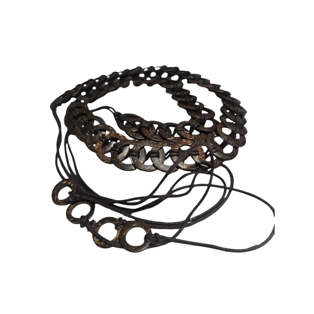 Woven Coconut Shell Tie Belt Adjustable Rare‎ To Find